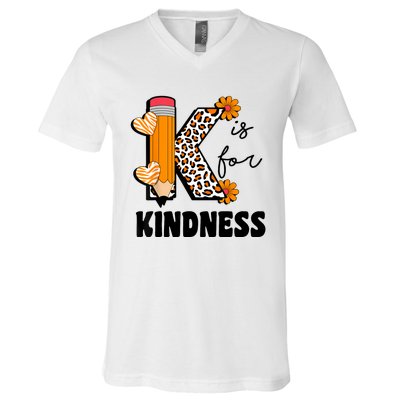 K Is For Kindness Orange Anti Bullying Unity Day Teacher V-Neck T-Shirt