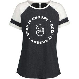 Keep It Groovy Peace Sign Enza Ladies Jersey Colorblock Tee