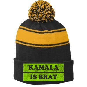 Kamala Is Green Brat Stripe Pom Pom Beanie