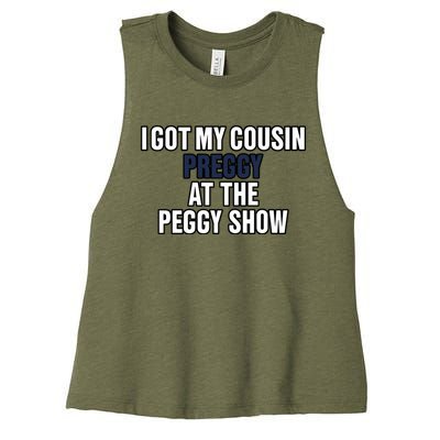 Kanyesbuttplug I Got My Cousin Preggy At The Peggy Show Women's Racerback Cropped Tank