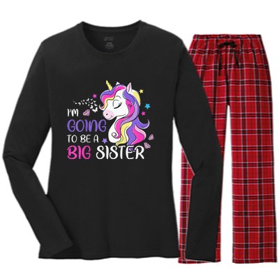 Kids Im Going To Be A Big Sister Unicorn Women's Long Sleeve Flannel Pajama Set 