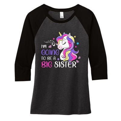 Kids Im Going To Be A Big Sister Unicorn Women's Tri-Blend 3/4-Sleeve Raglan Shirt