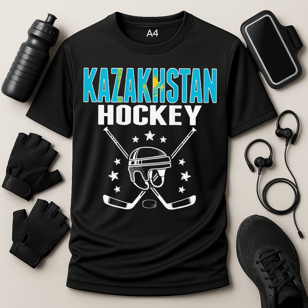 Kazakhstan Ice Hockey Fan Jersey Kazakhstani Flag Cooling Performance Crew T-Shirt
