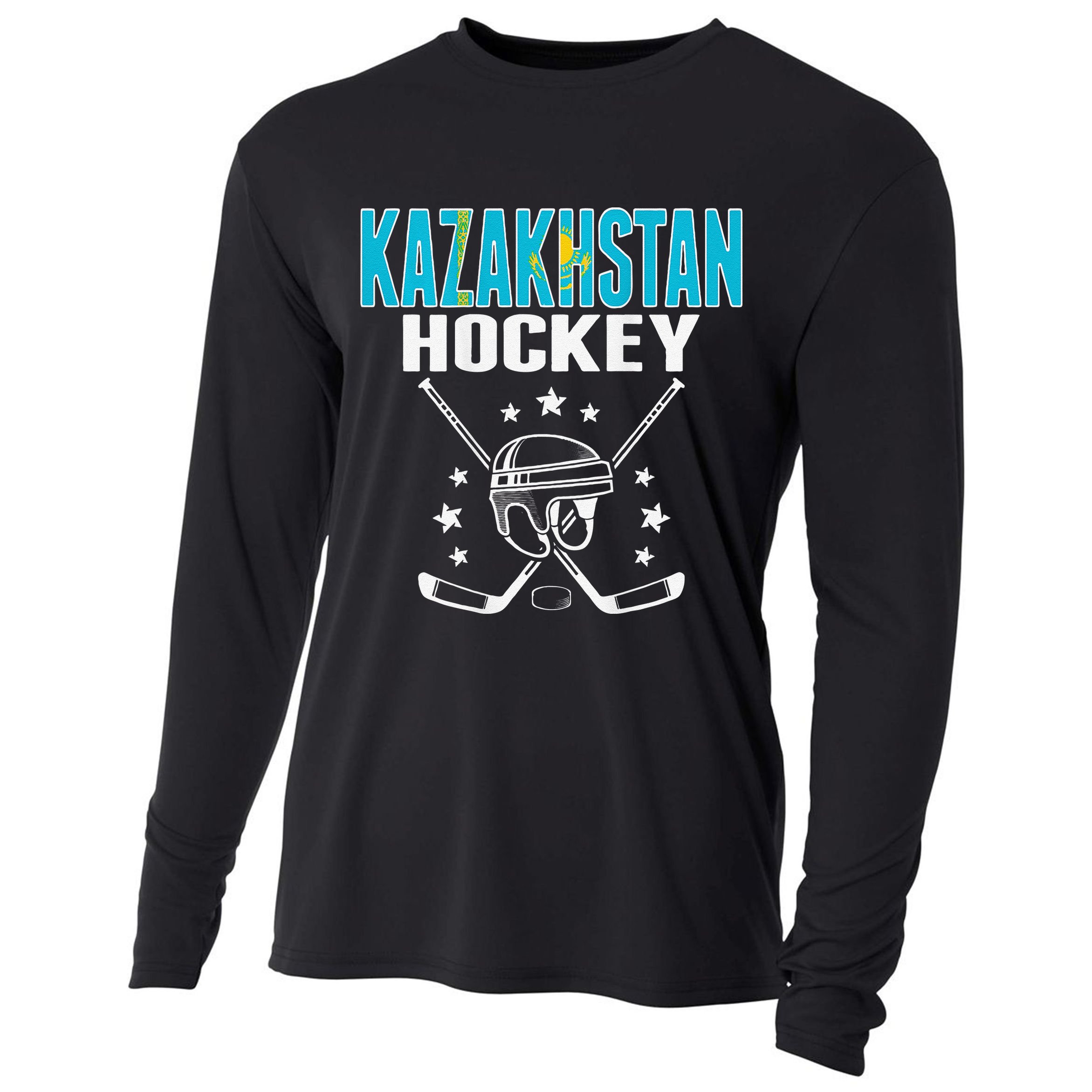 Kazakhstan Ice Hockey Fan Jersey Kazakhstani Flag Cooling Performance Long Sleeve Crew