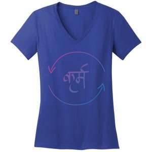 Karma In Hindi Cycle Of Life Spirituality Hindu Dharma Gift Women's V-Neck T-Shirt