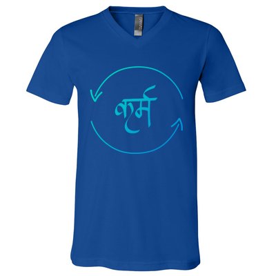 Karma In Hindi Cycle Of Life Spirituality Hindu Dharma Gift V-Neck T-Shirt