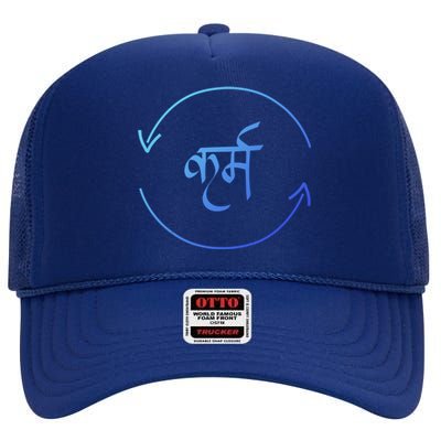 Karma In Hindi Cycle Of Life Spirituality Hindu Dharma Gift High Crown Mesh Back Trucker Hat