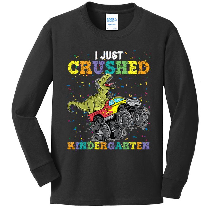 Kids I Just Crushed Kindergarten Dinosaur TRex Monster Truck Kids Long Sleeve Shirt