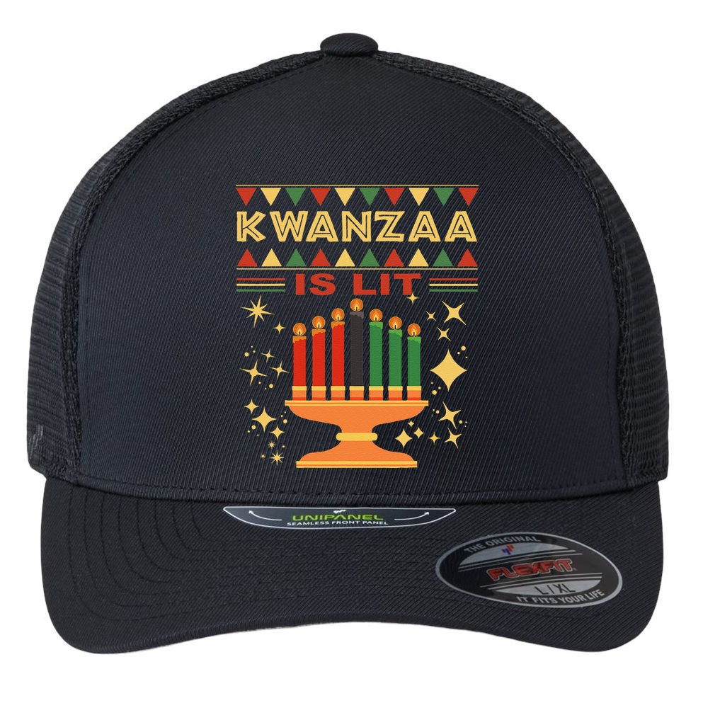 Kwanzaa Is Lit Flexfit Unipanel Trucker Cap