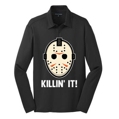 Killin It Lazy Diy Halloween Costume Funny Horror Movie Silk Touch Performance Long Sleeve Polo