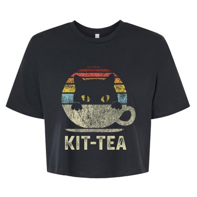 Keeping It Low Keykit Tea Black Kitty Cat Tea Lover Bella+Canvas Jersey Crop Tee