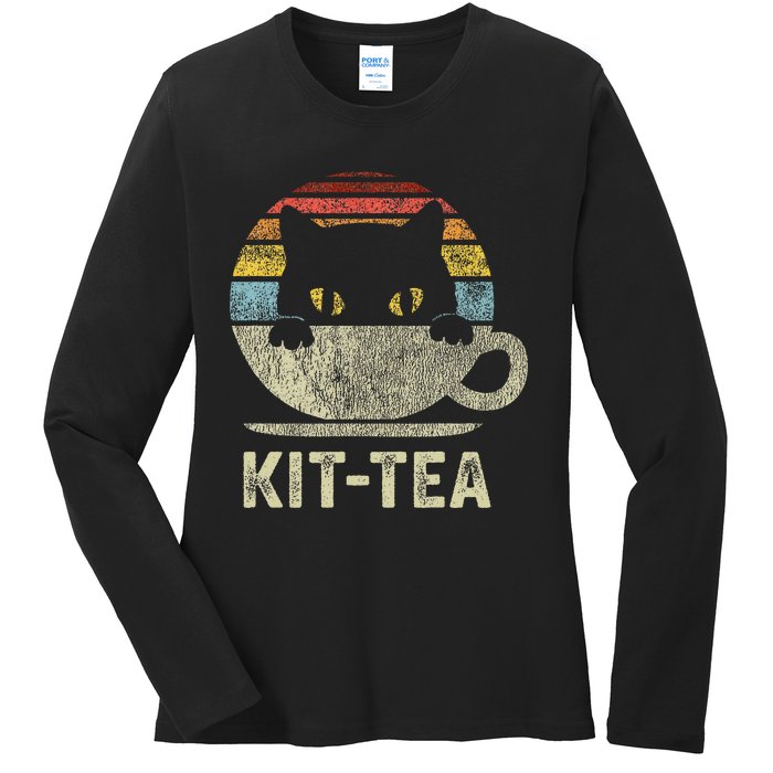 Keeping It Low Keykit Tea Black Kitty Cat Tea Lover Ladies Long Sleeve Shirt