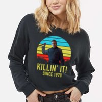 Killin' It Since 1978 Retro Horror Movie Cropped Pullover Crew