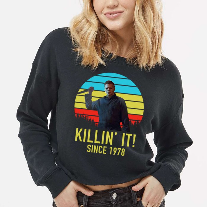 Killin' It Since 1978 Retro Horror Movie Cropped Pullover Crew