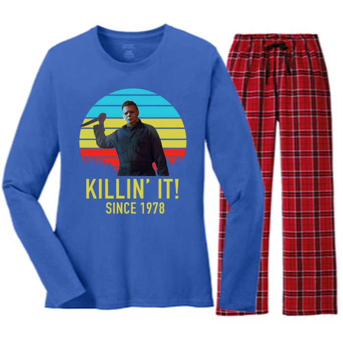 Killin' It Since 1978 Retro Horror Movie Women's Long Sleeve Flannel Pajama Set 