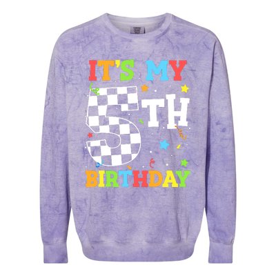 Kids Its My 5th Birthday Boy 5 Five Racing Car Flag Race Car Colorblast Crewneck Sweatshirt