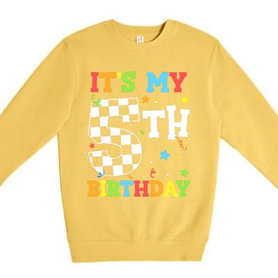 Kids Its My 5th Birthday Boy 5 Five Racing Car Flag Race Car Premium Crewneck Sweatshirt