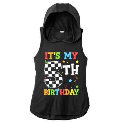 Kids Its My 5th Birthday Boy 5 Five Racing Car Flag Race Car Ladies PosiCharge Tri-Blend Wicking Draft Hoodie Tank