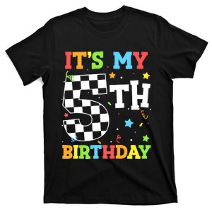 Kids Its My 5th Birthday Boy 5 Five Racing Car Flag Race Car T-Shirt