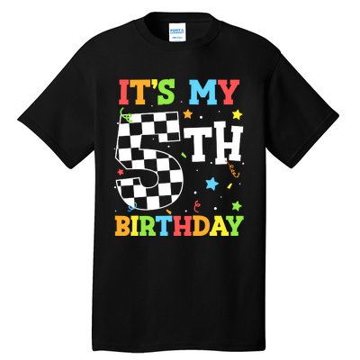 Kids Its My 5th Birthday Boy 5 Five Racing Car Flag Race Car Tall T-Shirt