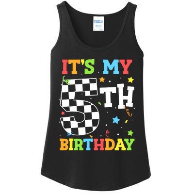 Kids Its My 5th Birthday Boy 5 Five Racing Car Flag Race Car Ladies Essential Tank