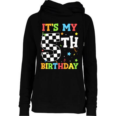 Kids Its My 5th Birthday Boy 5 Five Racing Car Flag Race Car Womens Funnel Neck Pullover Hood