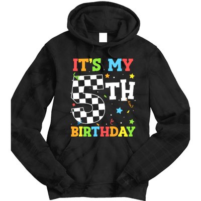 Kids Its My 5th Birthday Boy 5 Five Racing Car Flag Race Car Tie Dye Hoodie