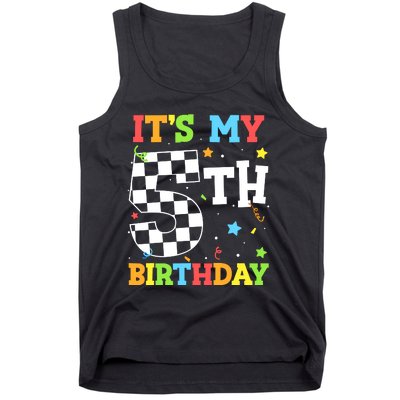 Kids Its My 5th Birthday Boy 5 Five Racing Car Flag Race Car Tank Top