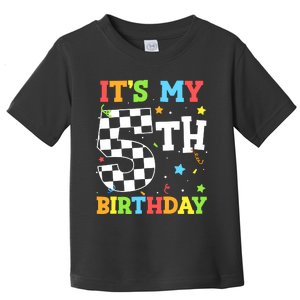 Kids Its My 5th Birthday Boy 5 Five Racing Car Flag Race Car Toddler T-Shirt