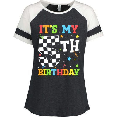 Kids Its My 5th Birthday Boy 5 Five Racing Car Flag Race Car Enza Ladies Jersey Colorblock Tee