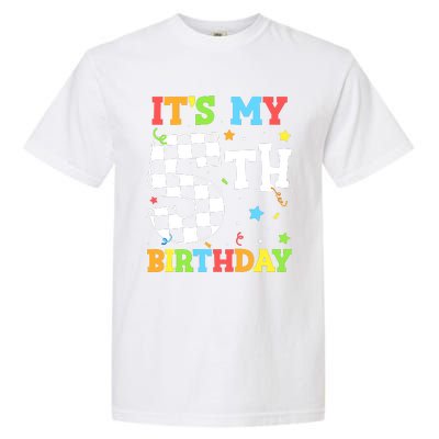 Kids Its My 5th Birthday Boy 5 Five Racing Car Flag Race Car Garment-Dyed Heavyweight T-Shirt