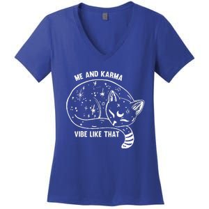 Karma Is My Boyfriend Me And Karma Vibe Like That Cat Women's V-Neck T-Shirt