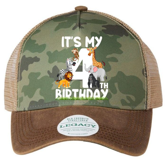 Kids It's My 4th Birthday Zoo Jungle Safari 4 Years Old Animals Legacy Tie Dye Trucker Hat