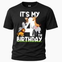 Kids It's My 4th Birthday Zoo Jungle Safari 4 Years Old Animals Cooling Performance Crew T-Shirt