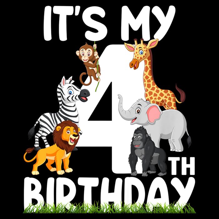 Kids It's My 4th Birthday Zoo Jungle Safari 4 Years Old Animals Cooling Performance Crew T-Shirt