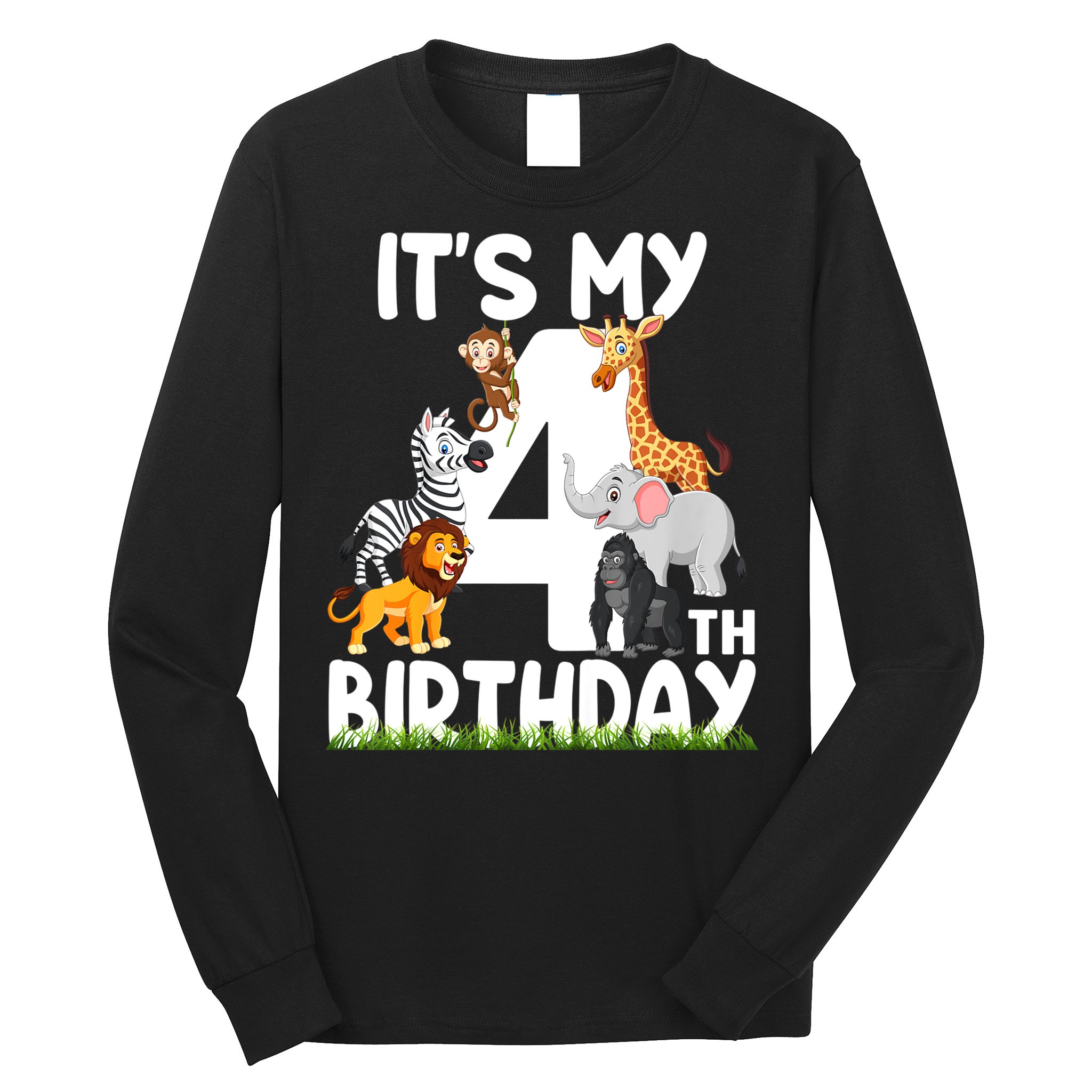 Kids It's My 4th Birthday Zoo Jungle Safari 4 Years Old Animals Long Sleeve Shirt