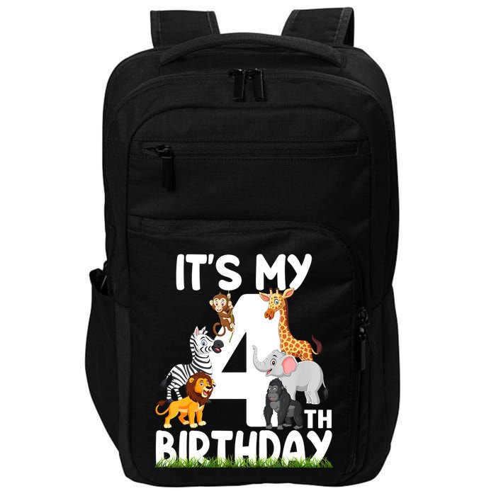 Kids It's My 4th Birthday Zoo Jungle Safari 4 Years Old Animals Impact Tech Backpack