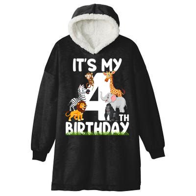 Kids It's My 4th Birthday Zoo Jungle Safari 4 Years Old Animals Hooded Wearable Blanket