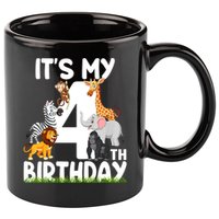 Kids It's My 4th Birthday Zoo Jungle Safari 4 Years Old Animals 11oz C Handle Ceramic Mug