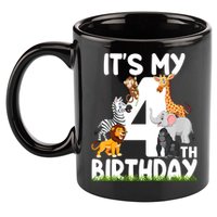 Kids It's My 4th Birthday Zoo Jungle Safari 4 Years Old Animals 11oz C Handle Ceramic Mug