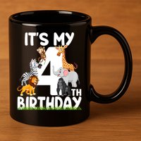 Kids It's My 4th Birthday Zoo Jungle Safari 4 Years Old Animals 11oz C Handle Ceramic Mug
