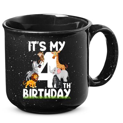 Kids It's My 4th Birthday Zoo Jungle Safari 4 Years Old Animals 15oz Campfire Ceramic Mug