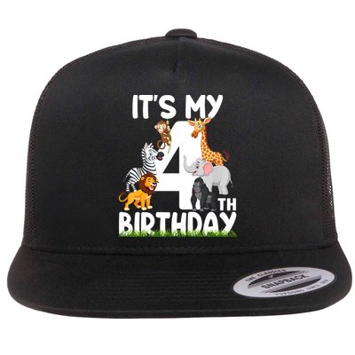 Kids It's My 4th Birthday Zoo Jungle Safari 4 Years Old Animals Flatbill Hat