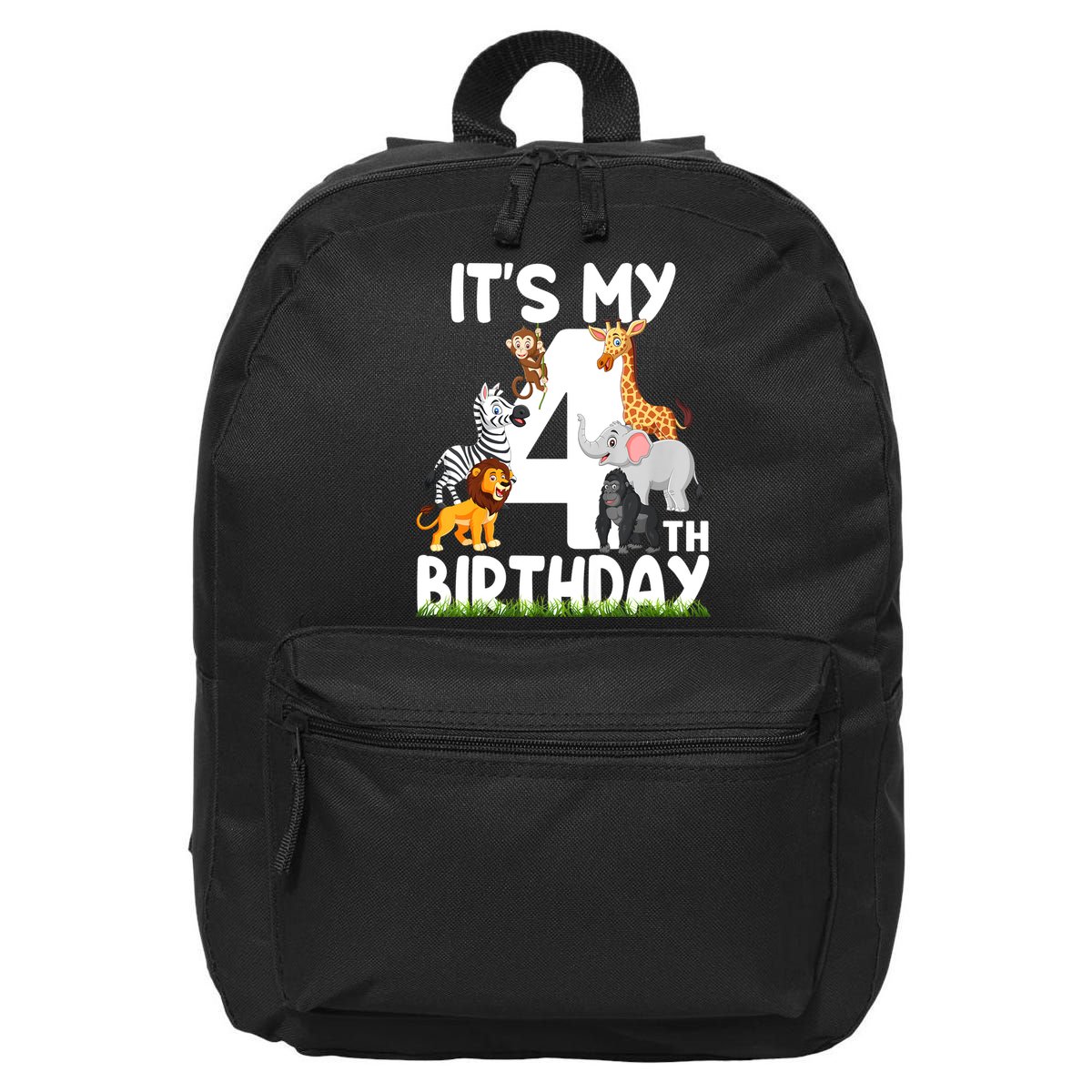 Kids It's My 4th Birthday Zoo Jungle Safari 4 Years Old Animals 16 in Basic Backpack