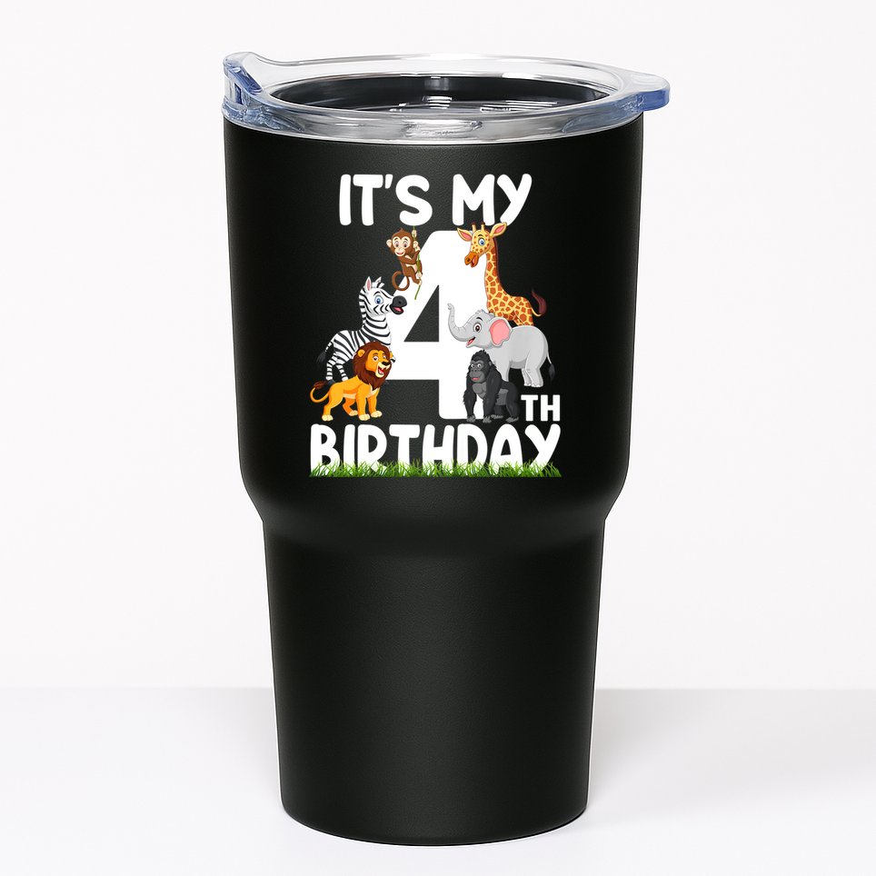 Kids It's My 4th Birthday Zoo Jungle Safari 4 Years Old Animals Tumbler