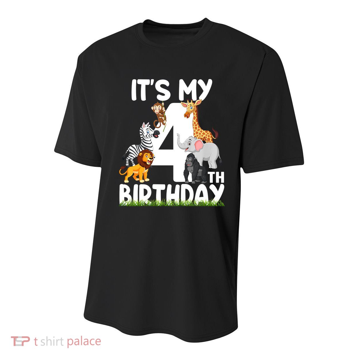 Kids It's My 4th Birthday Zoo Jungle Safari 4 Years Old Animals Youth Performance Sprint T-Shirt