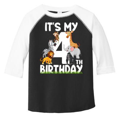 Kids It's My 4th Birthday Zoo Jungle Safari 4 Years Old Animals Toddler Fine Jersey T-Shirt