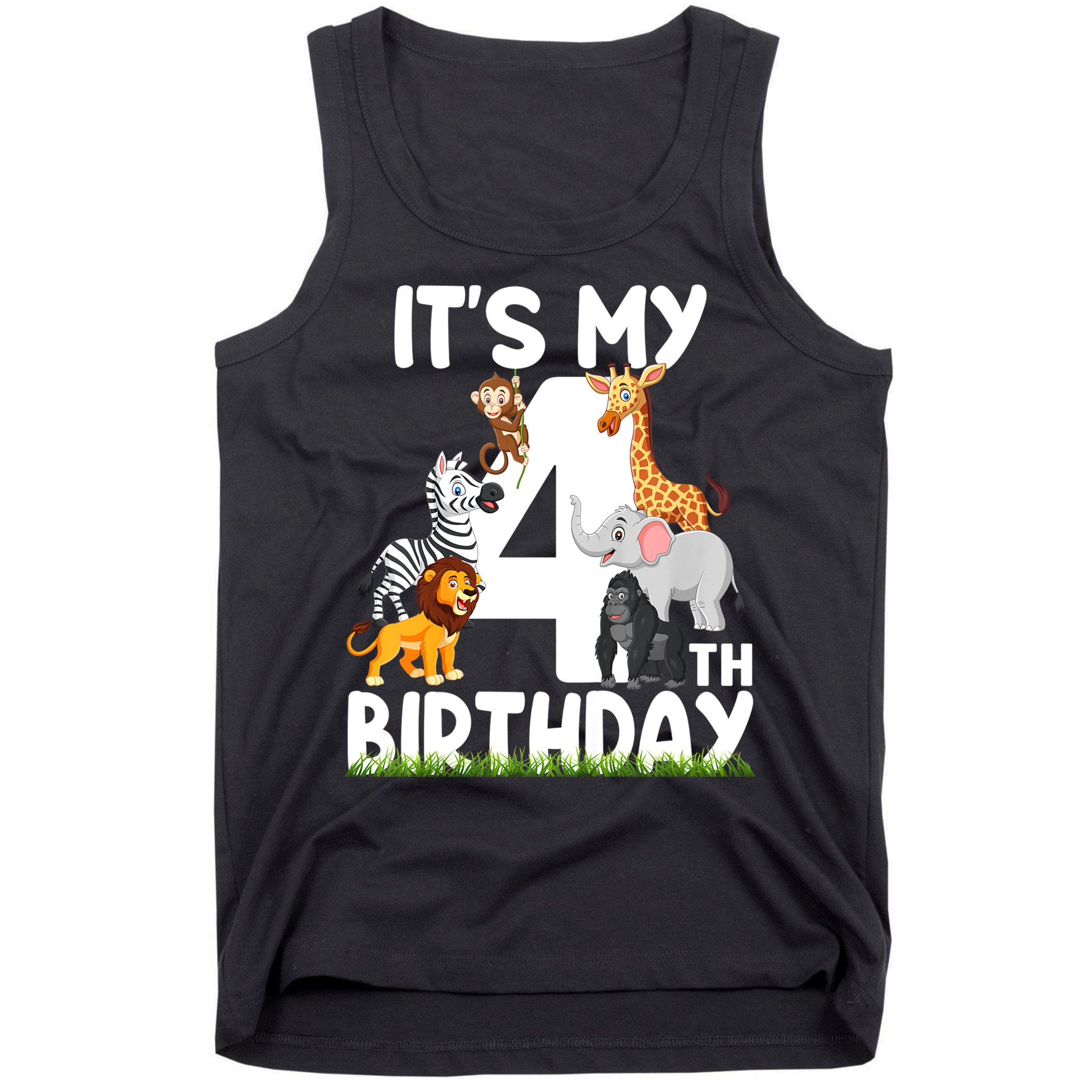 Kids It's My 4th Birthday Zoo Jungle Safari 4 Years Old Animals Tank Top
