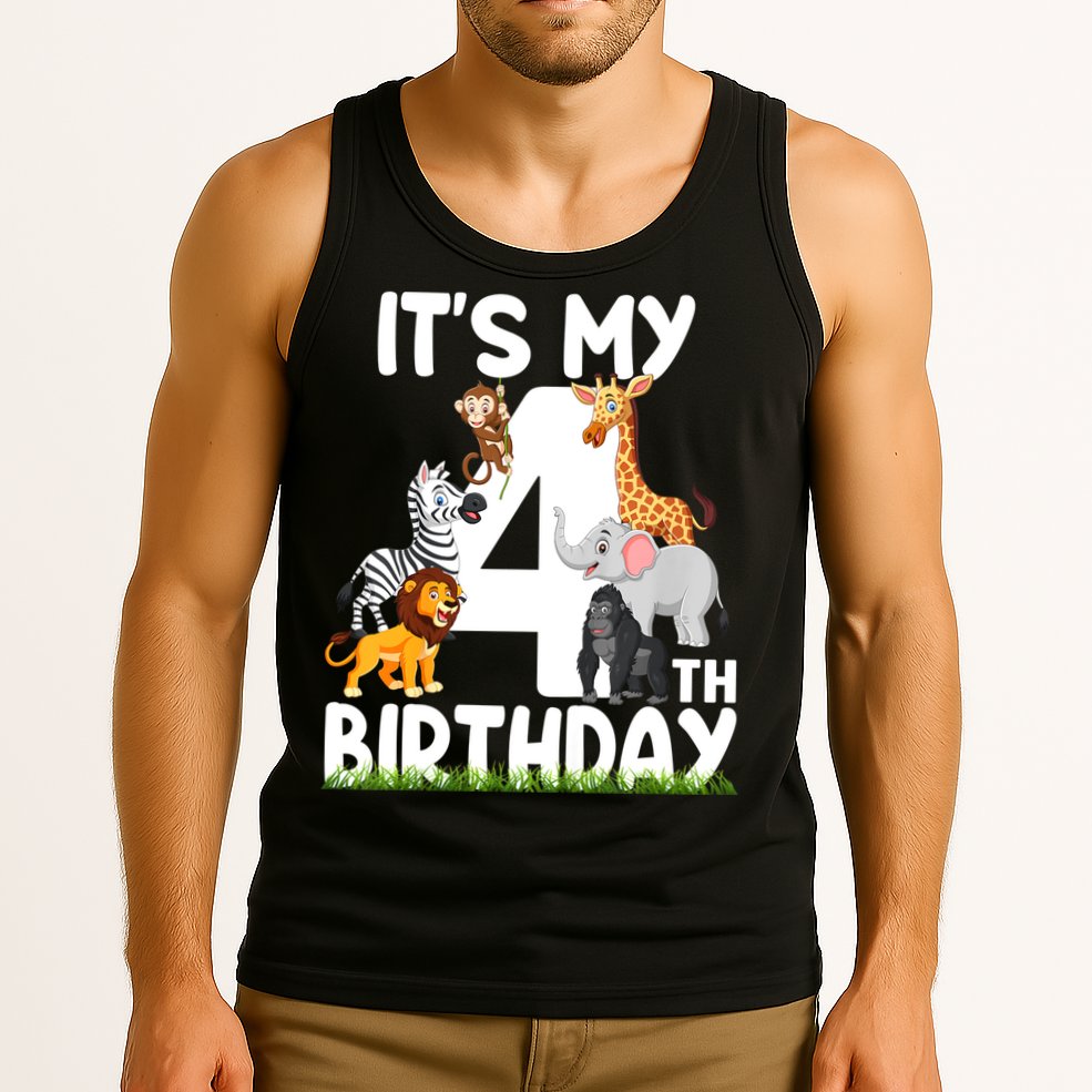 Kids It's My 4th Birthday Zoo Jungle Safari 4 Years Old Animals Tank Top