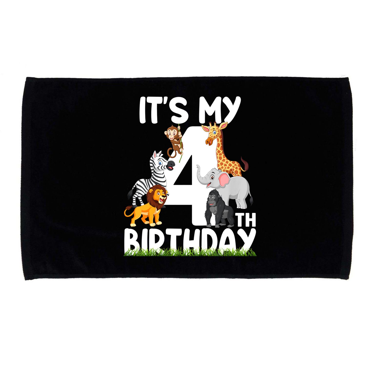 Kids It's My 4th Birthday Zoo Jungle Safari 4 Years Old Animals Microfiber Hand Towel